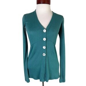 Harolds VTG Y2K Teal Babydoll Empire Waist Mother of Pearl Button Top Cardigan S